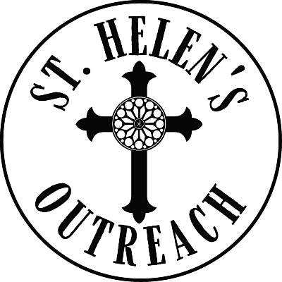 St. Helen's Outreach black logo with cross in the center.