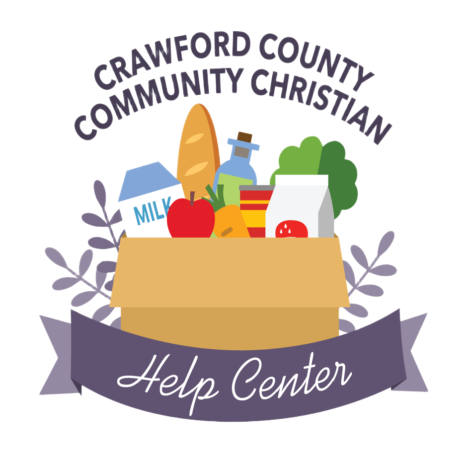 Crawford County Community Christian Help Center logo with a box full of groceries.